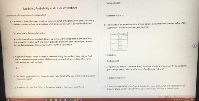 Sample Space Module 5 Probability And Odds Worksheet Chegg Com