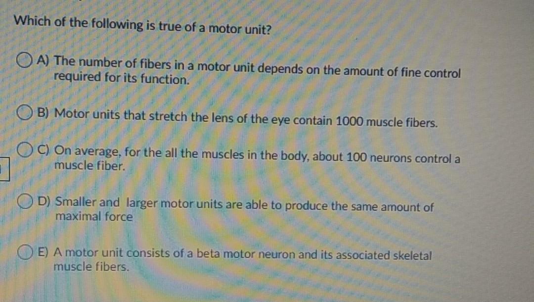 Solved Which of the following is true of a motor unit? OA) | Chegg.com