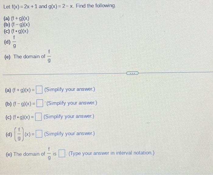 Solved Let F X 2x 1 And G X 2−x Find The Following A