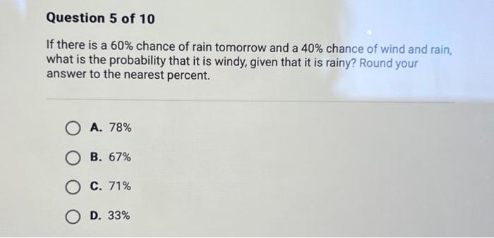 Solved If there is a 60 chance of rain tomorrow and a 40 Chegg