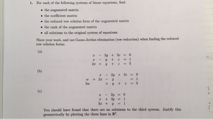 Solved 1. For each of the following systems of linear | Chegg.com