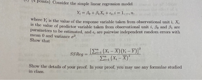 Solved Points) Consider the simple linear regression model Y | Chegg.com