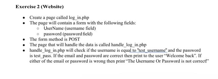 Solved Exercise 2 (Website) - Create a page called | Chegg.com