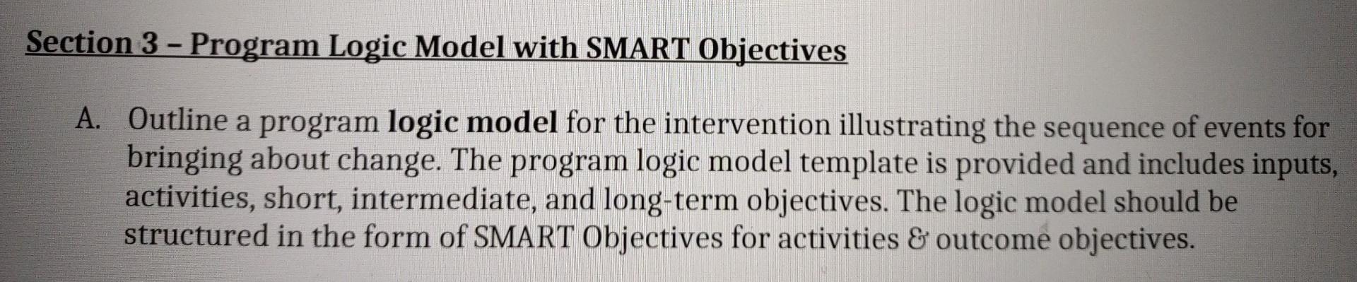 Solved Section 3 - Program Logic Model with SMART Objectives | Chegg.com