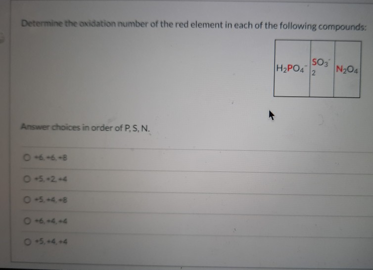 Solved Determine the oxidation number of the red element in | Chegg.com