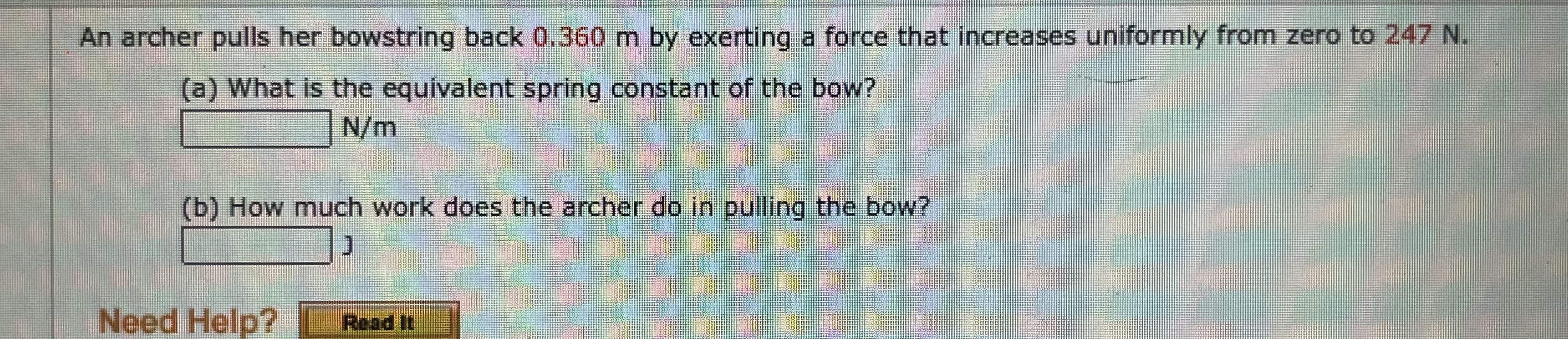 Solved An archer pulls her bowstring back 0.360m ﻿by | Chegg.com