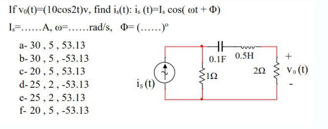 Solved If Vo T 10cos2t V Find Is T Is T Is Cos Ot Chegg Com