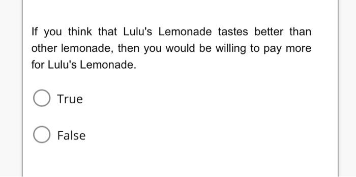 Solved If you think that Lulu's Lemonade tastes better than