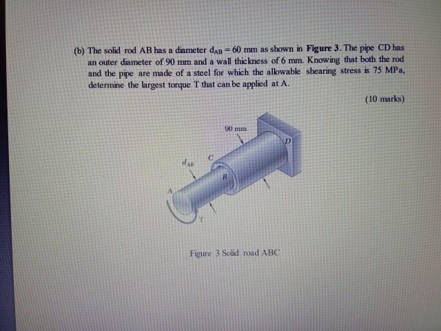 Solved (b) The solid rod AB has a diameter das = 60 mm as | Chegg.com