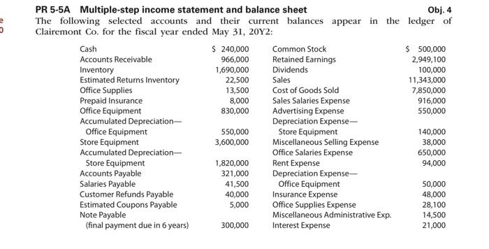 Solved PR 5-5A Multiple-step income statement and balance | Chegg.com