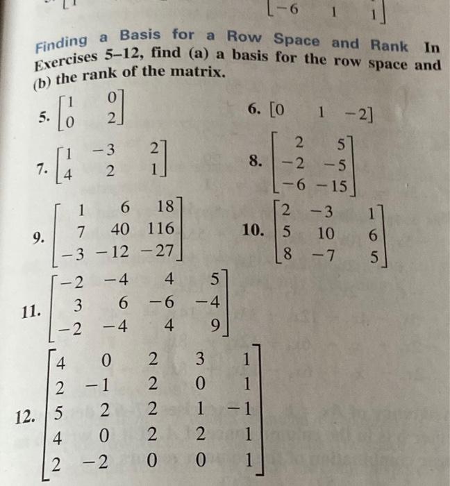 Solved --6 1 Finding a Basis for a Row Space and Rank In | Chegg.com