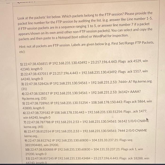Solved Look at the packets' list below. Which packets belong | Chegg.com