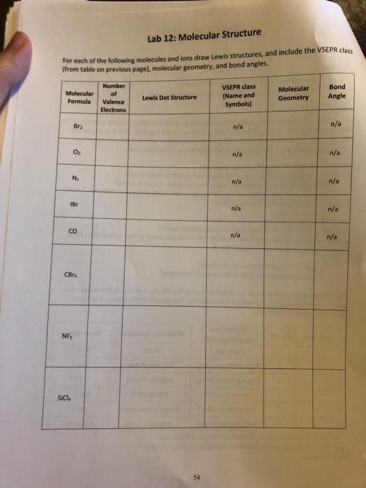 Solved Lab 12 Molecular Structure For each of the following