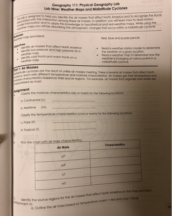 Solved Geography 111: Physical Geography Lab Lab Nine: | Chegg.com