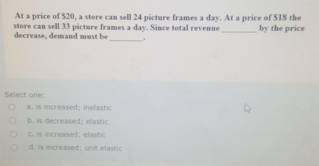 Solved At a price of 20, a store can sell 24 picture frames