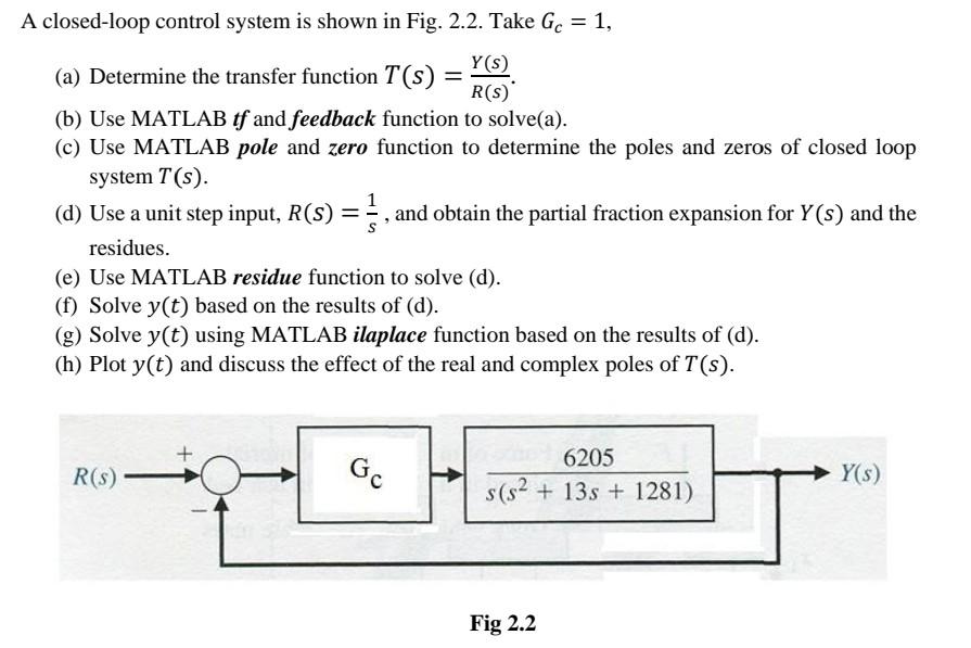 Solved Closed-loop Control System Is Shown In Fig. 2.2. Take | Chegg.com