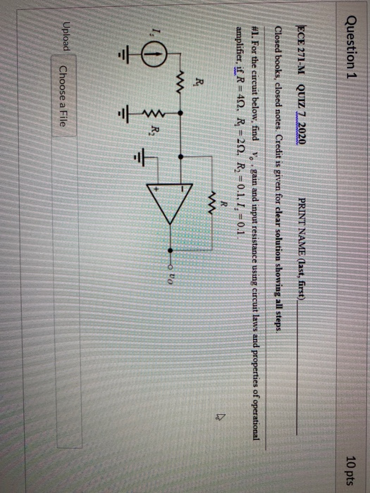 Solved Question 1 10 Pts Ece 271 M Quiz Z Bebe Print Chegg Com