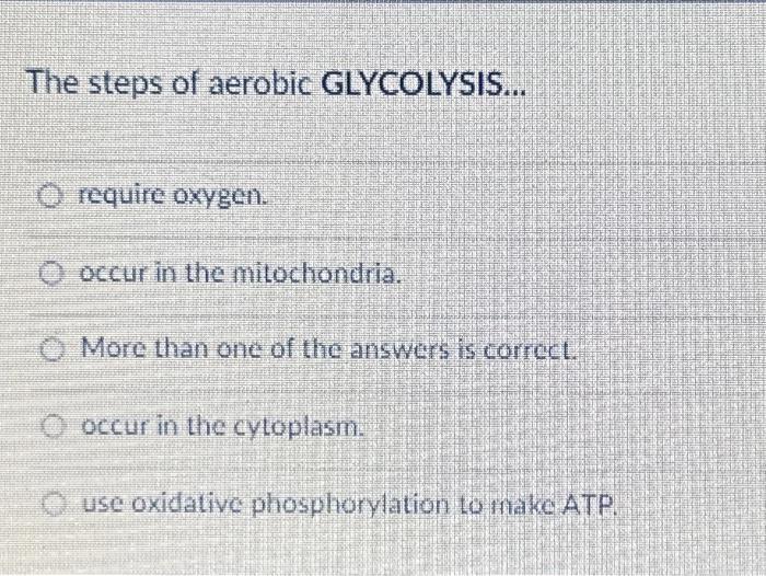 Solved The steps of aerobic GLYCOLYSIS... require oxygen. | Chegg.com