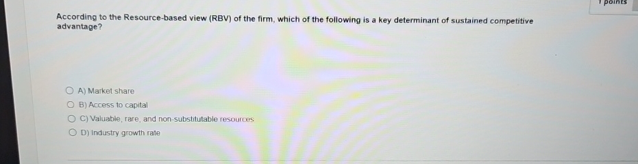 Solved According To The Resource Based View Rbv ï Of The Chegg Solved According To The Resource Based View Rbv ï Of The Chegg