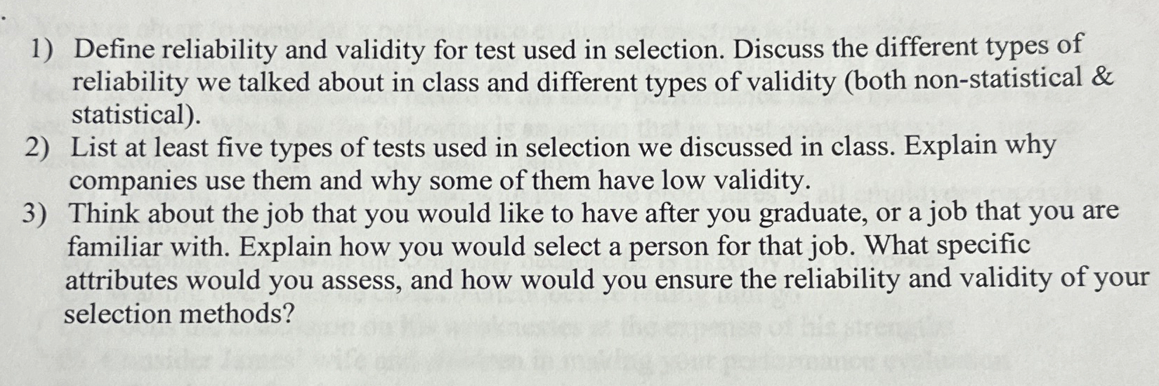 Solved Define reliability and validity for test used in | Chegg.com