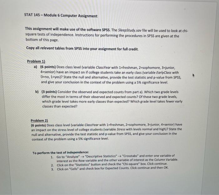 Solved This assignment will make use of the software SPSS. | Chegg.com