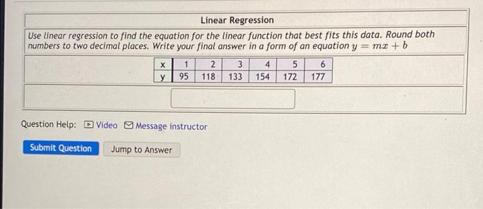Solved Linear Regression Use linear regression to find the | Chegg.com