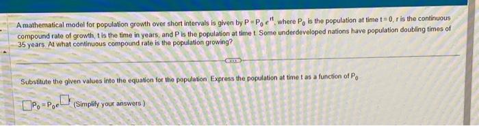 Solved A Mathematical Model For Population Growth Over Short | Chegg.com