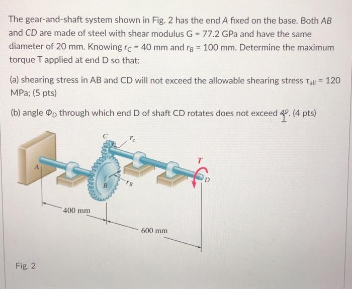 Solved The gear-and-shaft system shown in Fig. 2 has the end | Chegg.com