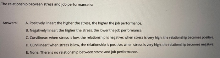 Solved The relationship between stress and job performance | Chegg.com