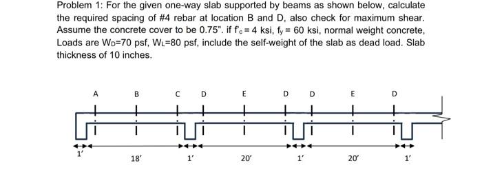 Solved Problem 1: For the given one-way slab supported by | Chegg.com