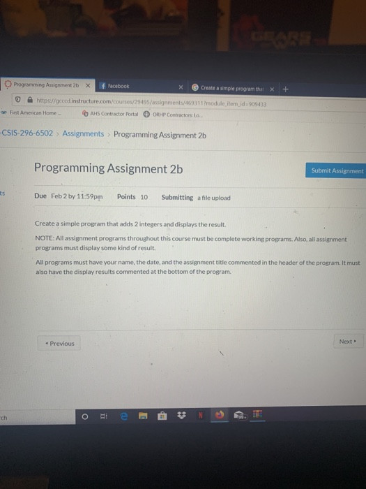 Solved Programming Assignment 2b X Facebook X Create a | Chegg.com
