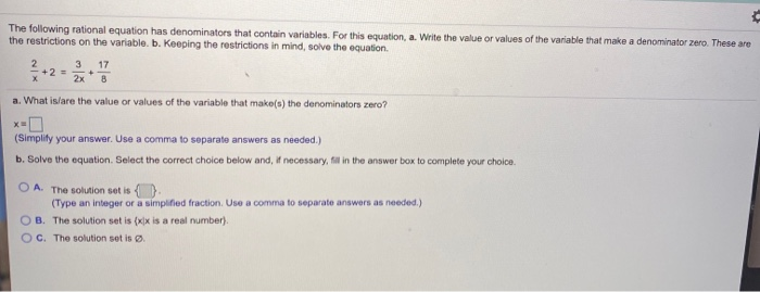 Solved The following rational equation has denominators that | Chegg.com