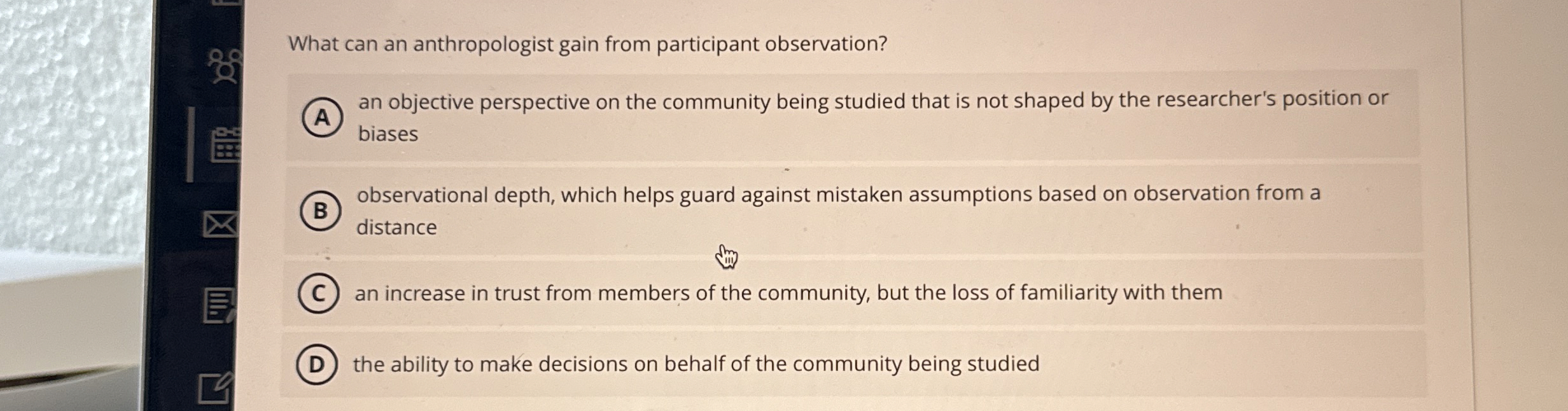 Solved What can an anthropologist gain from participant | Chegg.com