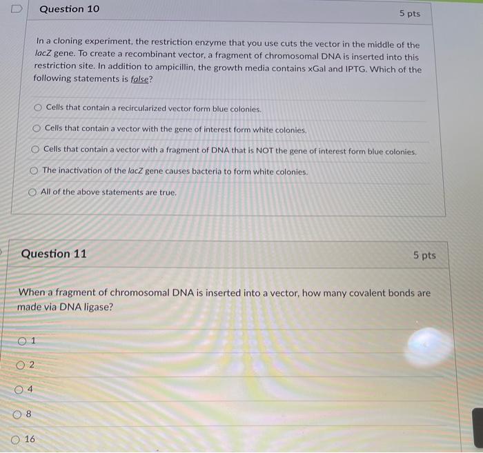 Solved One method of gene cloning involves the insertion of | Chegg.com