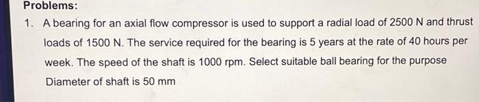 Solved 1. A bearing for an axial flow compressor is used to | Chegg.com