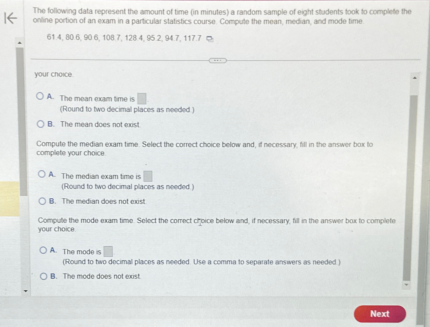Solved The following data represent the amount of time (in | Chegg.com