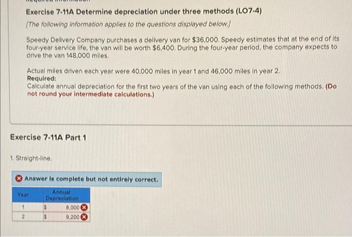 Solved Exercise 7-11A Determine depreciation under three | Chegg.com
