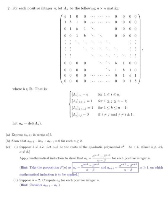 2. For each positive integer n, let A, be the | Chegg.com