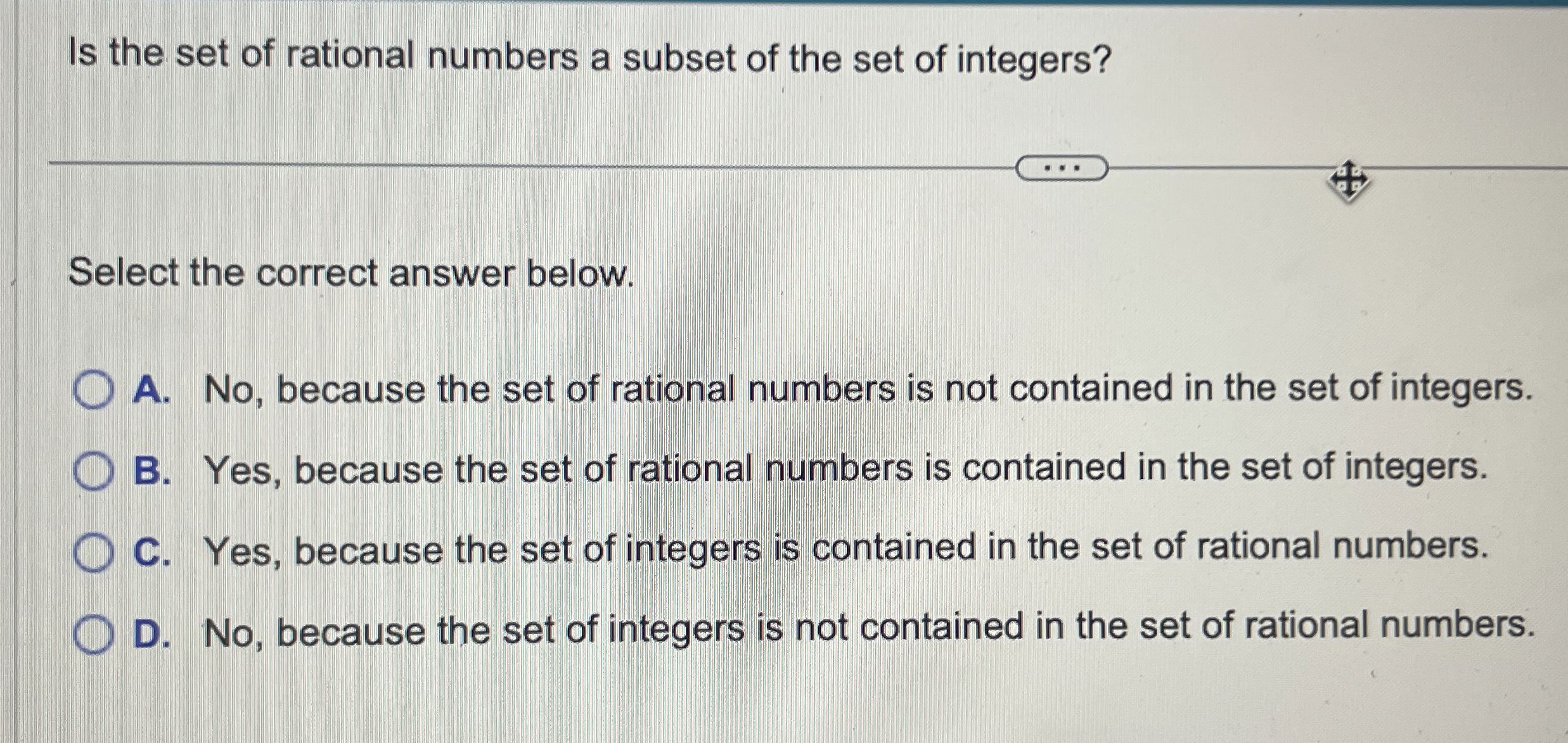Solved Is the set of rational numbers a subset of the set of | Chegg.com