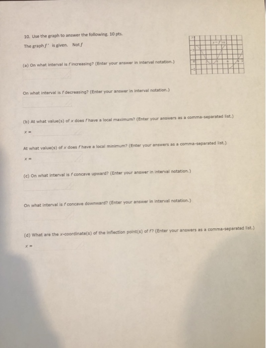 Solved 10. Use the graph to answer the following. 10 pts. | Chegg.com