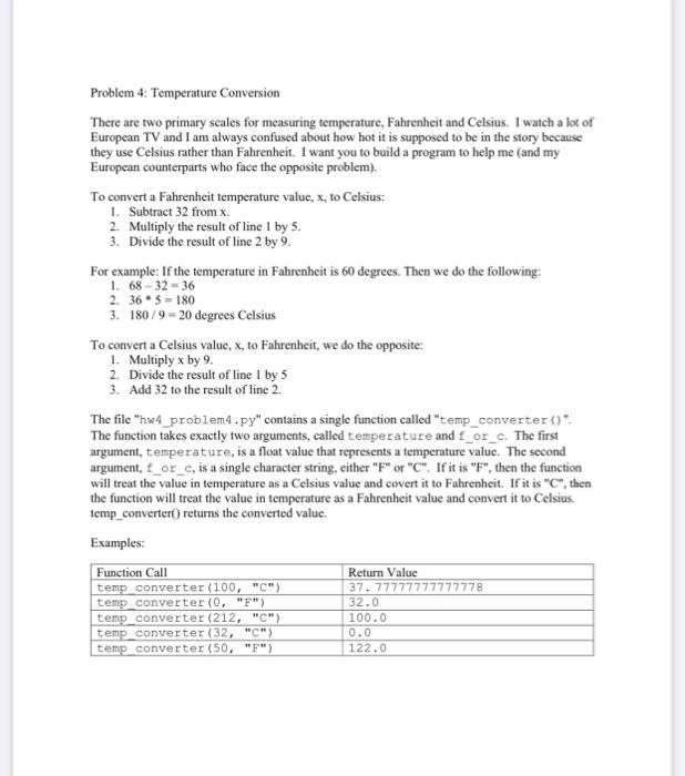 Solved Problem 4. Temperature Conversion There are two | Chegg.com