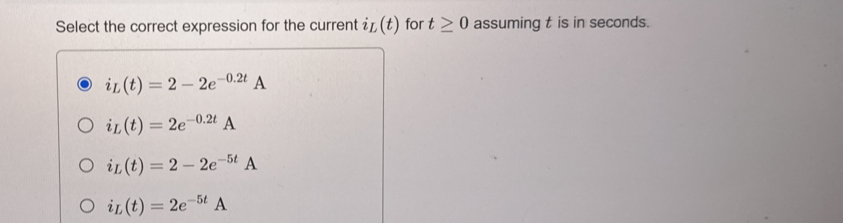Solved Select the correct expression for the current iL(t) | Chegg.com