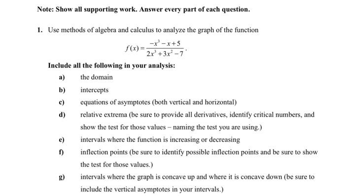 Solved Note: Show all supporting work. Answer every part of | Chegg.com
