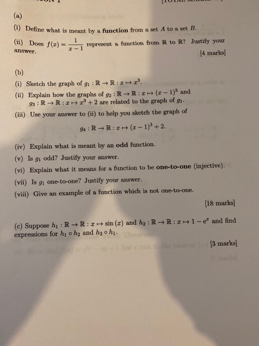 Solved (a) (1) Define what is meant by a function from a set | Chegg.com