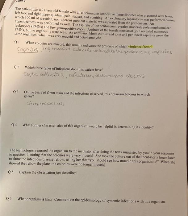 Solved The patient was a 23 year old female with an | Chegg.com