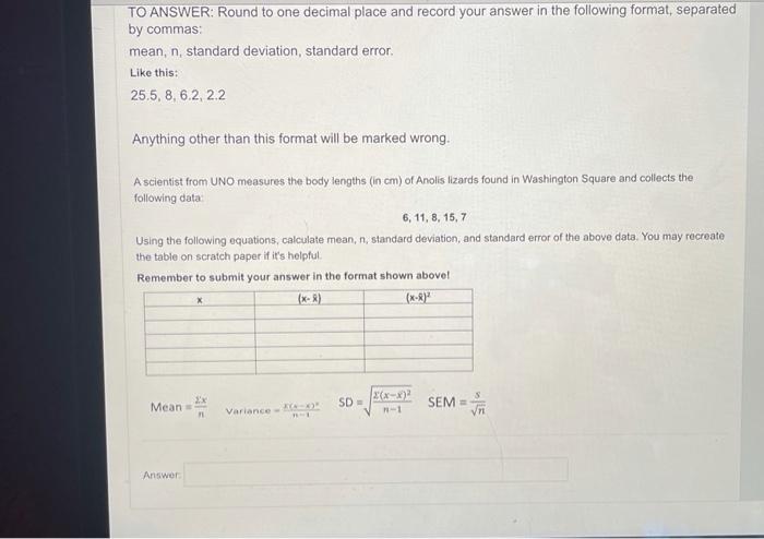 Solved TO ANSWER: Round to one decimal place and record your | Chegg.com