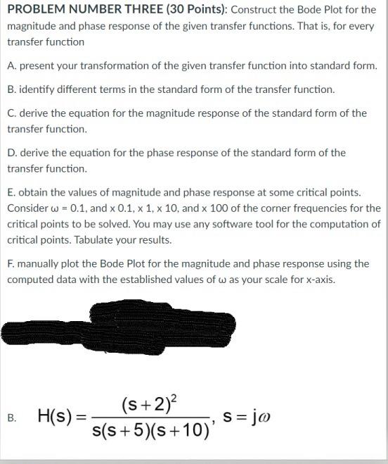 Solved PROBLEM NUMBER THREE (30 Points): Construct the Bode | Chegg.com