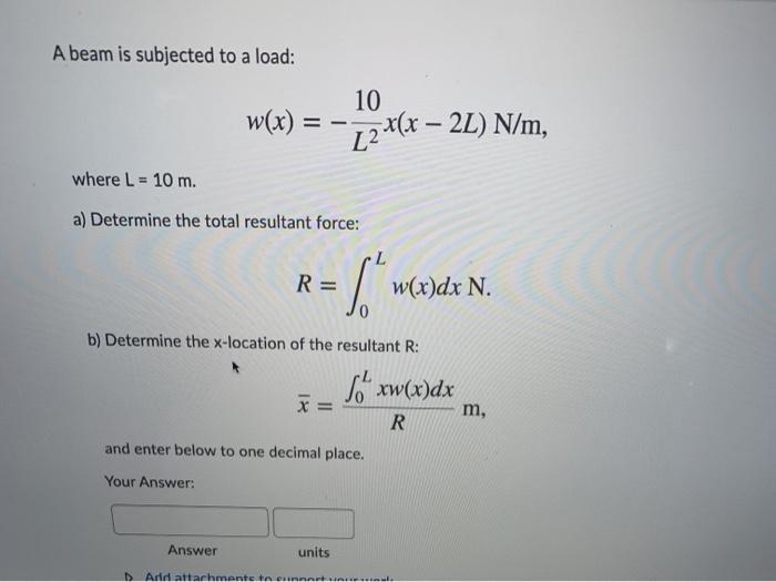 Solved A Beam Is Subjected To A Load W X 10 12 X X Chegg Com