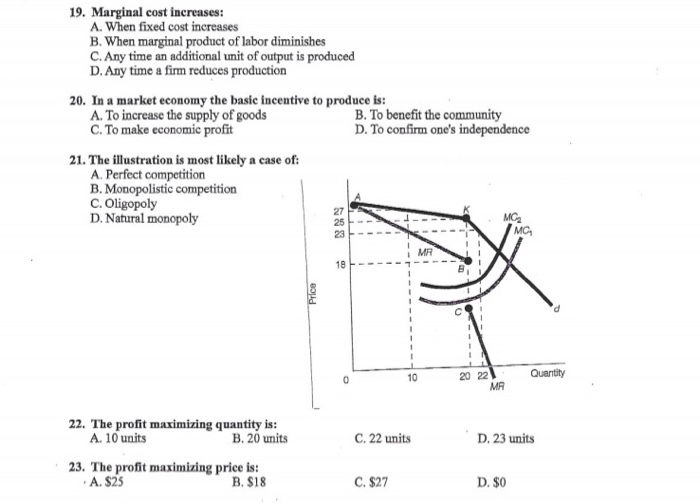 Solved 19. Marginal Cost Increases: A. When Fixed Cost | Chegg.com