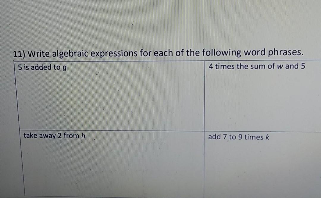 Solved 11) Write algebraic expressions for each of the | Chegg.com